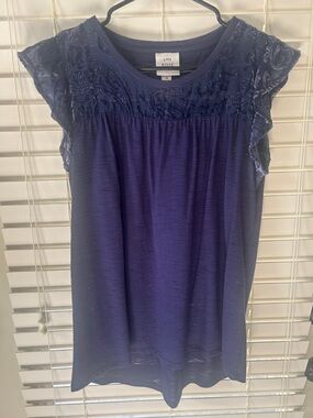 Knox Rose Navy Blue Embroidered Cap-Sleeve Top